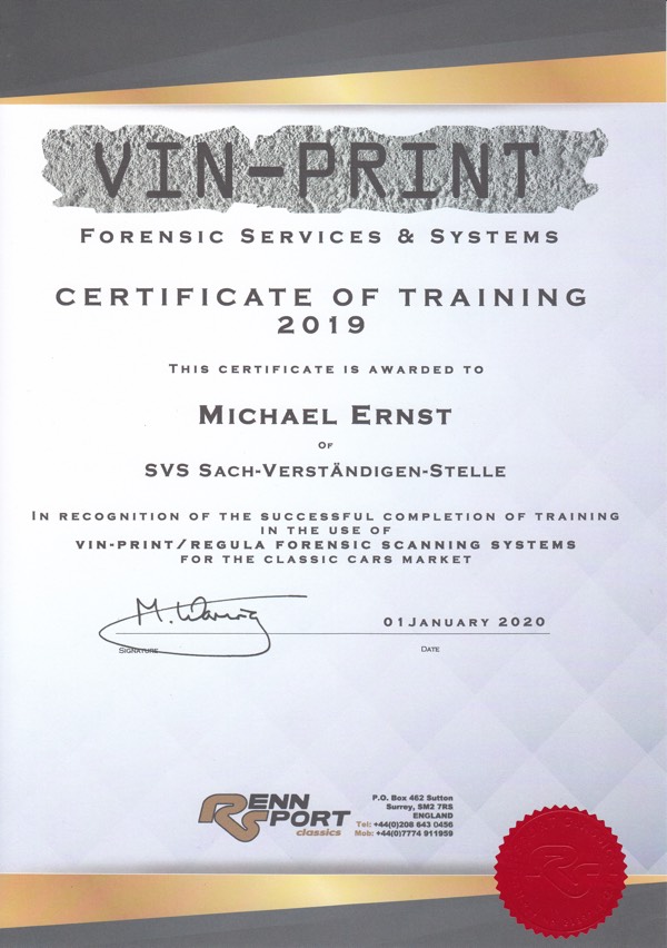 VIN Print Zertifikat Michael Ernst